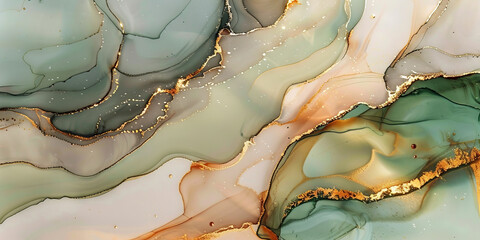 Obraz premium A beautiful abstract green marble background , gold green alcohol ink and glitter , green beige marbling with natural luxury,banner