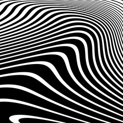 Wavy Lines Op Art Pattern with 3D Illusion Effect. Abstract Black and White Texture.  - 779904847