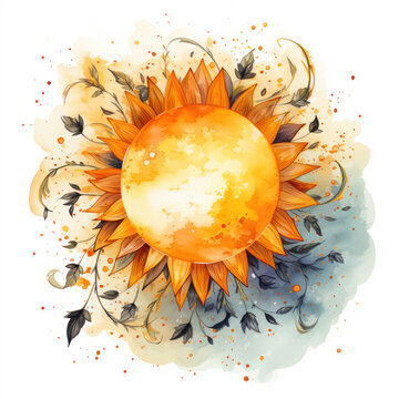 watercolor Sun clipart, Generative Ai