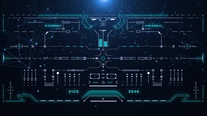 HUD screen surveillance aerial view technology security system. Digital head up display UI scanning interface 4K motion background.