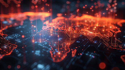 Fototapeta premium digital map of earth, cyberspace world showing a connections, lines and lights