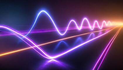 Fototapeta premium Abstract background with glowing neon lights in pulse shaped lines