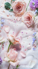 Obraz na płótnie Canvas roses on tablecloth with glitter stones