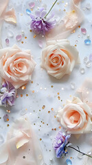 roses on tablecloth with glitter stones