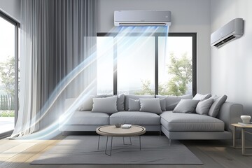 Modern air conditioner in living room.