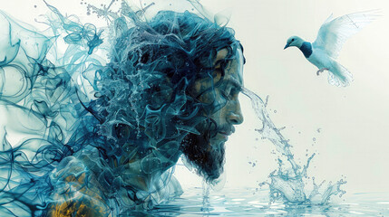 The Baptism of Jesus Christ. Modern Painting illustration, generative ai. - 779909695