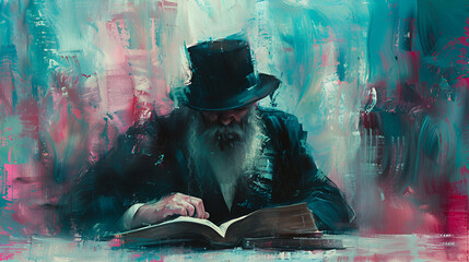 Pious Jew prays in synagogue, reads the holy book of the Torah, Religious Jew reading Torah in synagogue, world religious day, Generative Ai - obrazy, fototapety, plakaty