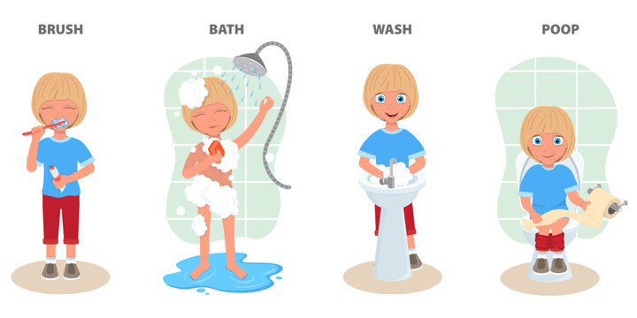 Flat Vector Illustration of Action Verbs, English for Kids