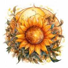 watercolor Sun clipart, Generative Ai
