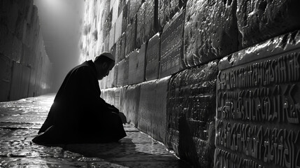Jew Praying, Willing Wall In Jerusalem, world religious day, Generative Ai