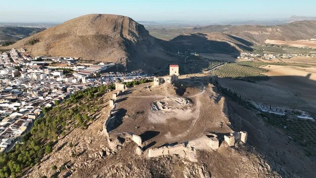 el castillo de la estrella en el municipio de Teba visto desde un dron al atardecer, Andaluc&iacute;a