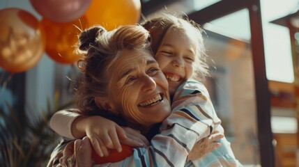 A Joyous Grandmother-Granddaughter Embrace - Powered by Adobe