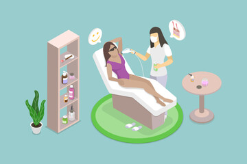 3D Isometric Flat Vector Illustration of Laser Hair Removal Process, Epilation Beauty Procedure - 779912279