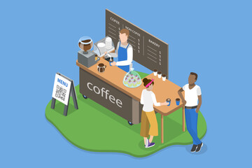 3D Isometric Flat Vector Illustration of Street Food Festival, Coffee to go Booth - 779912451