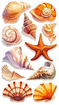 Diverse Collection of Striking Seashells and Starfish Showcasing Mesmerizing Designs and Textures from the Ocean