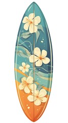 Vibrant Tropical Surfboard with Floral Pattern for Summer Adventure