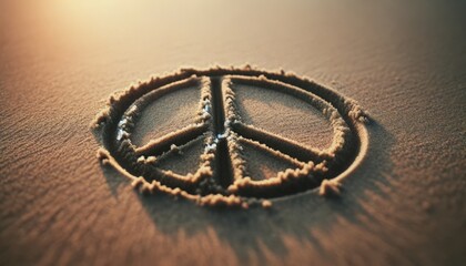 A peace sign drawn in the sand, embodying a message both erasable and persistent.