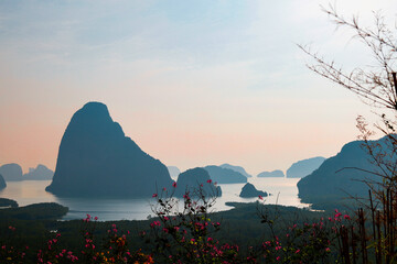 Landscape pictures of Phang Nga province with a place called Samet Nangshe Bay, a famous and...