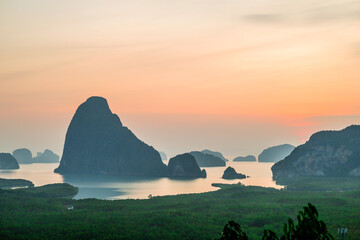 Landscape pictures of Phang Nga province with a place called Samet Nangshe Bay, a famous and...