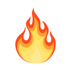 Fire flame vector icon. Bright blaze symbol in flat style. Burning flame and bonfire icon isolated on white background. Fire warning sign. Energy and power concept. Colored flat vector illustration