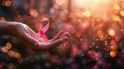 Inspiring image that Symbolizes hope and support for cancer awareness  Embrace of Hope The Gentle Glow of Cancer Awareness