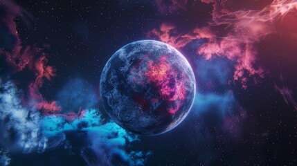 Obraz na płótnie Canvas Cosmic Vibrance: Nebular Whispers Around a Mystic Planet