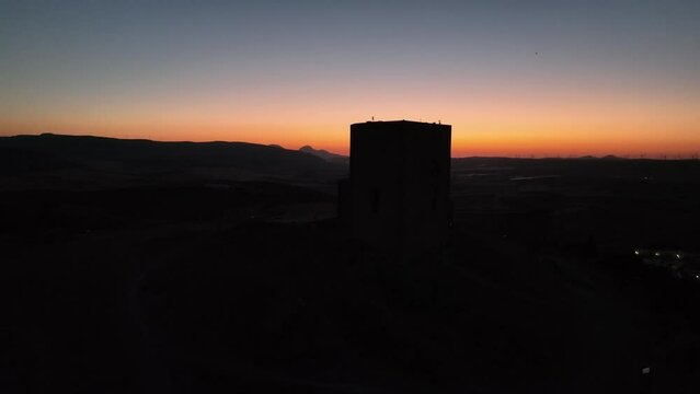 el castillo de la estrella en el municipio de Teba visto desde un dron al atardecer, Andaluc&iacute;a