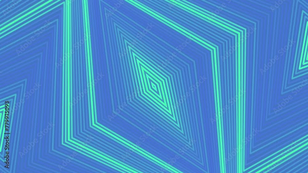 Fototapete running green neon light stripes on blue background. 3d rendering loop animation