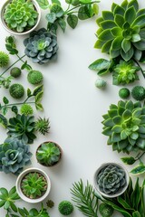 A collection of succulent plants arranged neatly, showcasing various shades of green and diverse textures.