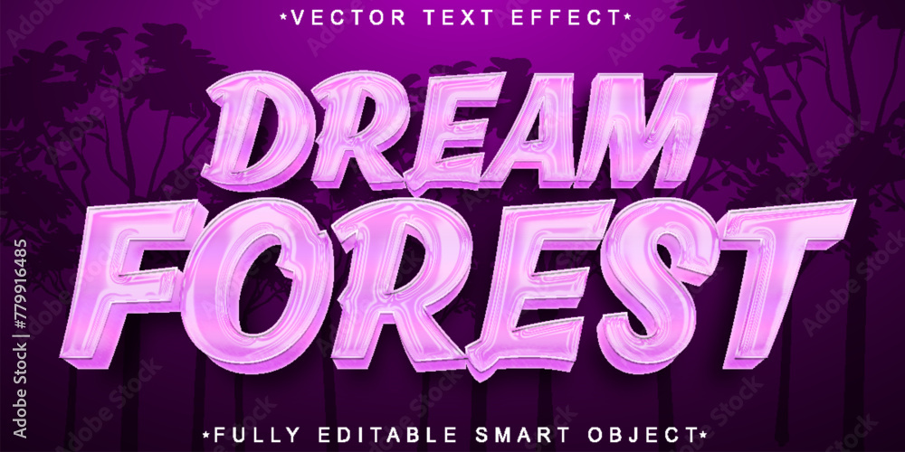 Wall mural cartoon soft pink dream forest vector fully editable smart object text effect