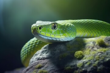 Fototapeta premium Colorful snake python cobra viper forest hiding waiting for prey rainforest jungle untouched nature predator venomous venom dangerous wildlife poisonous animal skin tail creepy african exotic species
