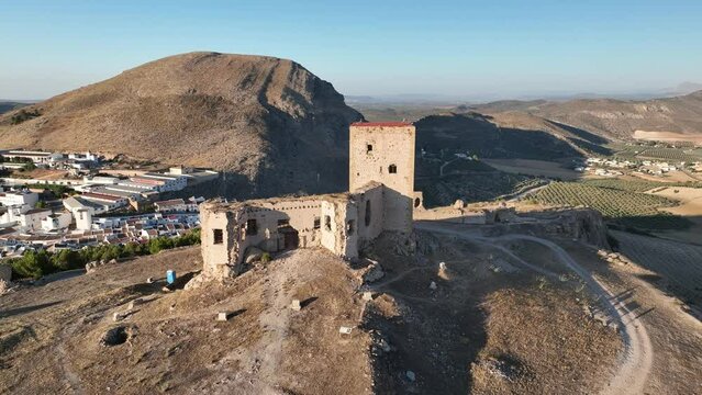 el castillo de la estrella en el municipio de Teba visto desde un dron al atardecer, Andaluc&iacute;a