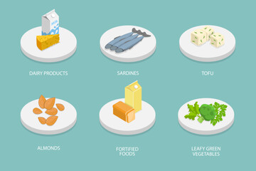 3D Isometric Flat Vector Illustration of Sources Of Calcium, Healthy Lifestyle - 779916856