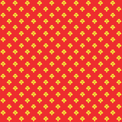 Yellow Three hearts and a circle seamless pattern illustration on red background. Cute romantic background print. Valentine's day backdrop texture, romantic wedding design.