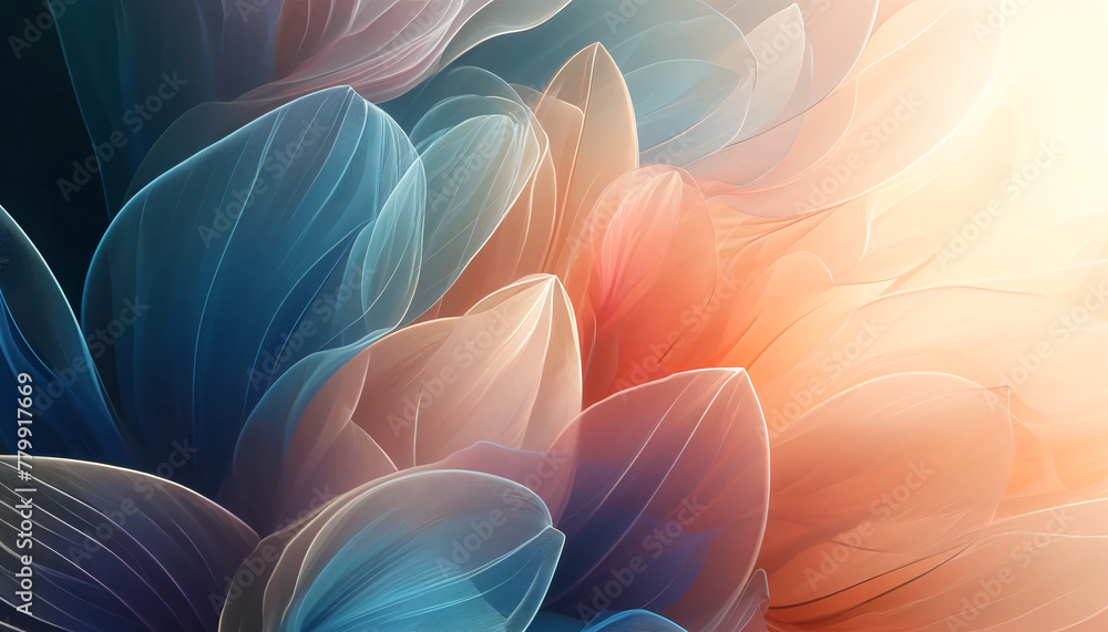 Poster translucent flower petals with a gradient effect. the petals are appear delicate and shimmering