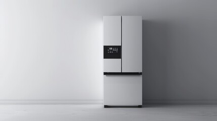 Modern energy-efficient refrigerator in a minimalist kitchen setting