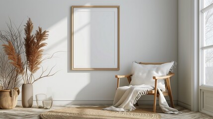 Minimalist Living Room Interior with Mockup Frame