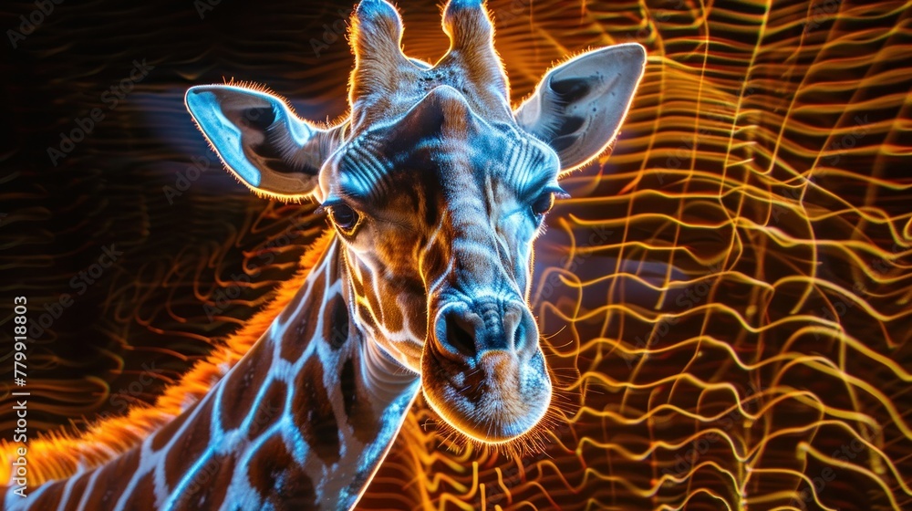 Poster the background graphic is a combination of light lines that create the shape of the giraffe.