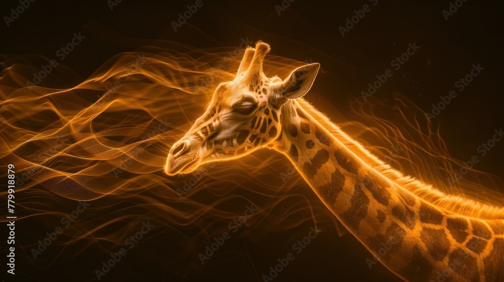 Poster the background graphic is a combination of light lines that create the shape of the giraffe.