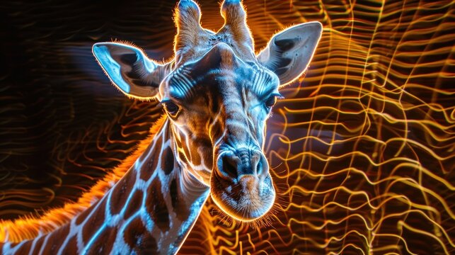 The background graphic is a combination of light lines that create the shape of the giraffe.
