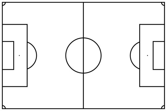 recommend clip art: Simplified illustration of a soccer field with distinct black lines and circle at center.