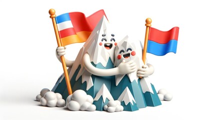 Mountain peak and flag embrace, illustrating achievement and setting new goals.