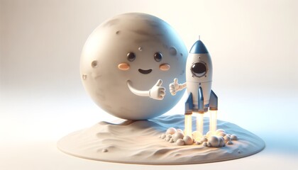 Rocket and planet depict scientific exploration's success.