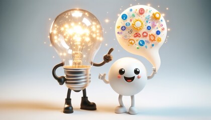 Light bulb and idea bubble light up, symbolizing innovative solutions.