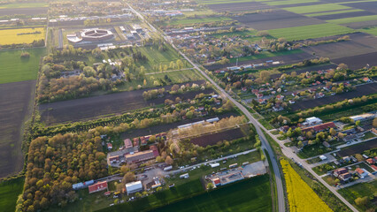 Aerial view of penitentiary prison and detention center near city. Prison.	