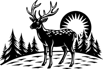 deer-against-the-background-of-the-sunset vector illustration 