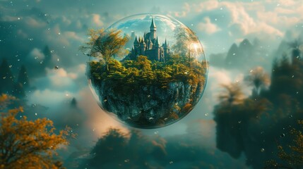 Underwater world in a glass sphere. Inside the glass. - obrazy, fototapety, plakaty