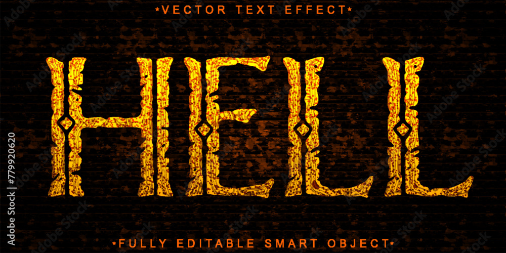 Poster fire lava orange hell vector fully editable smart object text effect