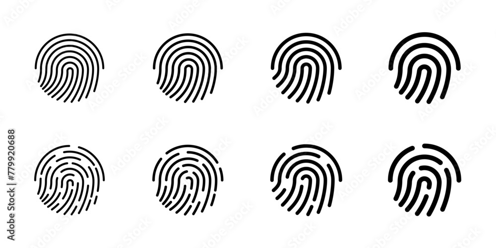 Poster user finger scan icon set. fingerprint touch biometric id symbol collection. modern account thumbpri