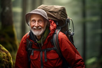 Spirited Senior man hiking. Male healthy travel. Generate Ai